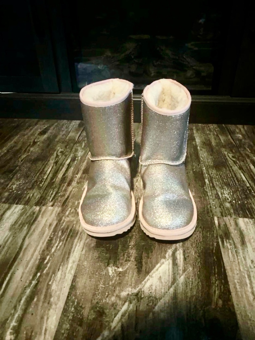 UGG Kids Glitter Sparkle Boots - Silver with Pink Trim